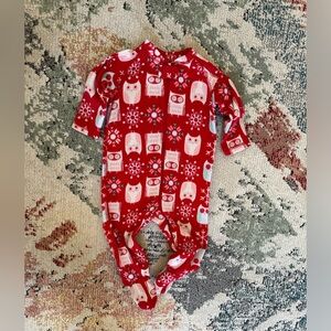 Hanna Andersson Baby Owl Print Long John Zip One Piece - Red Footies Size 70